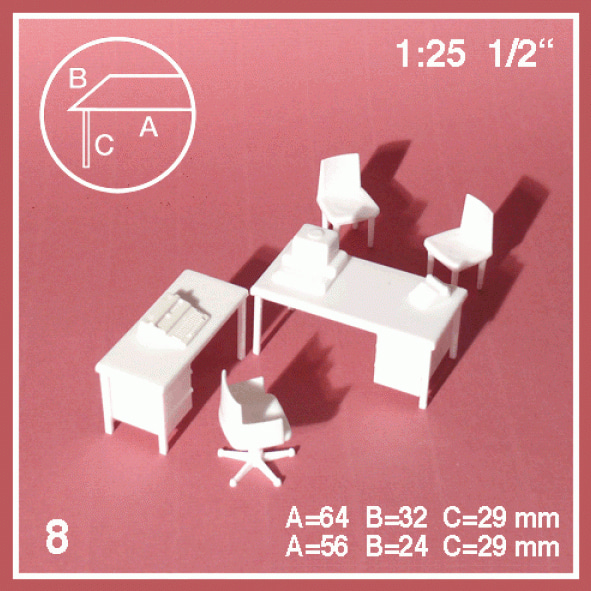 사무실책상과 의자세트(책상2 의자3) 1:25