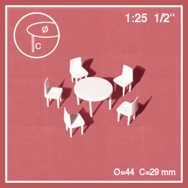 원형테이블과 의자세트(테이블1 의자5) 1:25