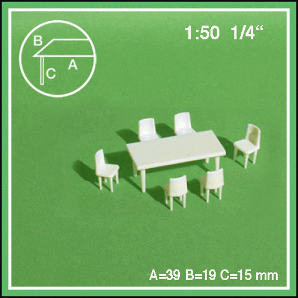 직사각테이블과 의자세트(테이블1 의자6) 1:50