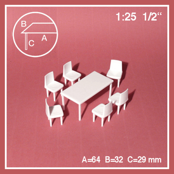 사각테이블과 의자세트(테이블1 의자6) 1:25