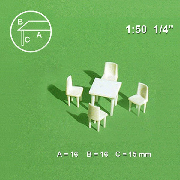 사각테이블과 의자세트(테이블1 의자4) 1:50
