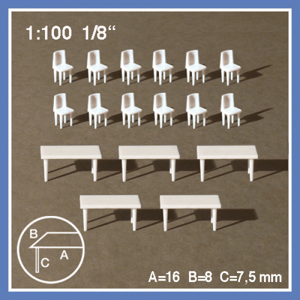 직사각테이블 의자세트(테이블5 의자12) 1:100